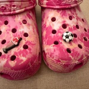 CROCS Kids Pink Tie-Dye Clogs with Fun Charms